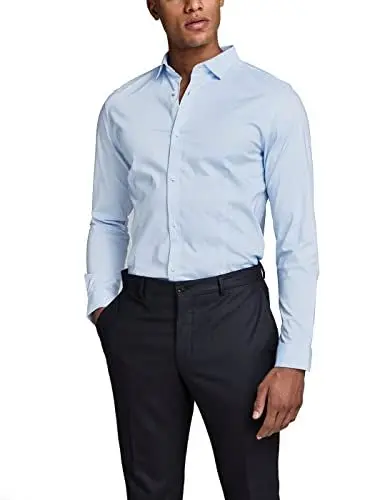 Produktbild: JACK & JONES Herren Freizeit Hemd JJPRPARMA Slim Fit Weiss Blau Schwarz XS-XXL, Größe:M, Farbe:Cashmere Blue SUPER Slim 12097662