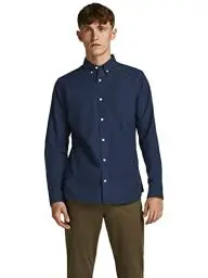 Produktbild: JACK & JONES Herren Freizeit Hemd JPRBROOK Oxford Slim Fit Weiss Blau XS-XXL, Größe:M, Farbe:Navy Blazer Slim FIT 12192150