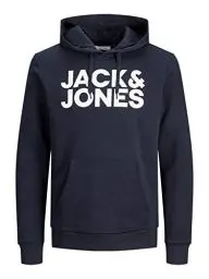 Produktbild: JACK & JONES Herren Hoodie Kapuzensweatshirt JJ Ecorp Logo Sweat Hood, Farbe:Blau, Artikel:- Navy Blazer, Größe:S
