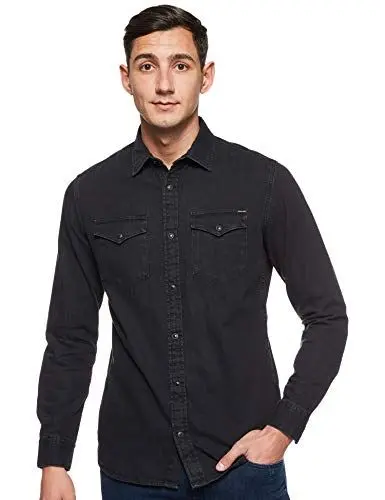 Produktbild: JACK & JONES Herren JJESHERIDAN Shirt L/S NOOS 12138115, Black Denim/Slim, M