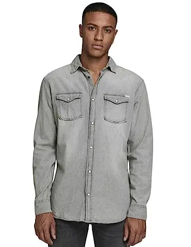Produktbild: JACK & JONES Herren JJESHERIDAN Shirt L/S NOOS 12138115, Light Grey Denim/Slim, XXL
