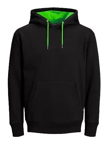 Produktbild: JACK & JONES Herren JJESOFT Sweat Hood, Black neon grün/REG, XS