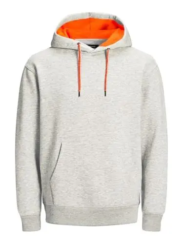 Produktbild: JACK & JONES Herren JJESOFT Sweat Hood Kapuzenpullover, Hoodie, White Melange/Shocking Orange, XXXL