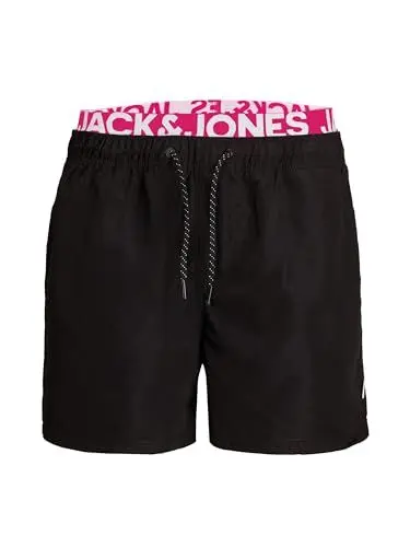 Produktbild: JACK & JONES Herren JPSTARUBA JJSWIMSHORTS AKM DB WB, Badehose, Badeshorts, Black/PINK GIO Logo White, XL