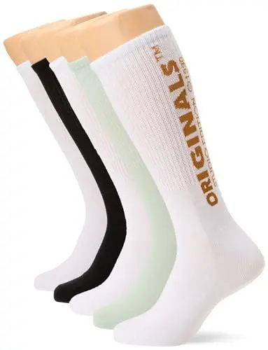 Produktbild: JACK & JONES Herren Jacbora Tennis Socks 5 Pack Tennissocken, White/Pack:Gray mist - White - Black - Canyon sunset, Einheitsgröße