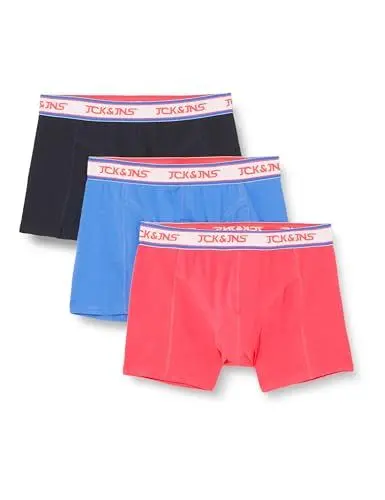 Produktbild: JACK & JONES Herren Jacmike Solid Trunks 3 Pack Boxershorts, Navy Blazer/Pack:Palace Blue - Pink Yarrow, L