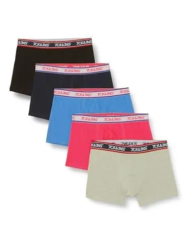 Produktbild: JACK & JONES Herren Jacmike Solid Trunks 5 Pack Boxershorts, Navy Blazer/Pack:Palace Blue - Pink Yarrow - Lgm - Black, L