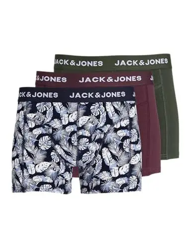 Produktbild: JACK & JONES Herren Jactrevor Trunks 3 Pack Boxershorts, Navy Blazer/Pack:Vineyard Wine - Kombu Green, XL