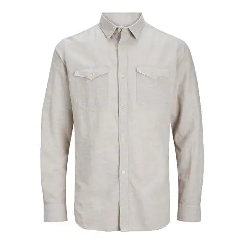 Produktbild: JACK & JONES Herren Jcosheridan Linen Blend Shirt Ls Langarmhemd 12251713,Crockery,S