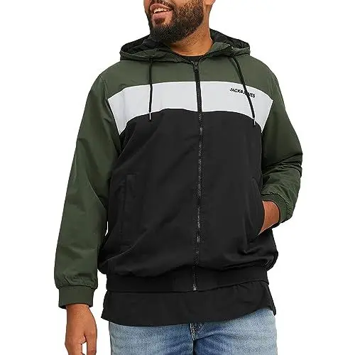 Produktbild: JACK & JONES Herren Jjerush Hood Noos Pls Bomberjacke, Dunkelgrün - Weiß - Schwarz, 6XL EU
