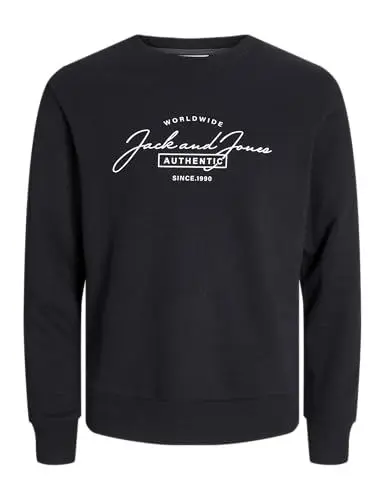 Produktbild: JACK & JONES Herren Jjferris Sweat Crew Neck Sweatshirt, Black/Print:Big, XL