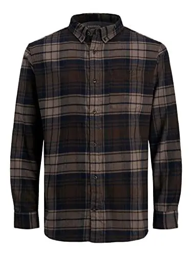 Produktbild: JACK & JONES Herren Kariertes Hemd | Basic Flanell Langarm | Freizeit Shirt mit Brusttasche JJECLASSIC, Farben:Braun, Größe Hemd:XS