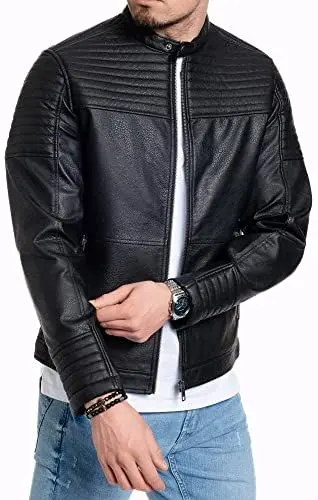 Produktbild: JACK & JONES Herren Kunstlederjacke - Biker Jacke schwarz (Schwarz (Black Fit:one), 3XL)