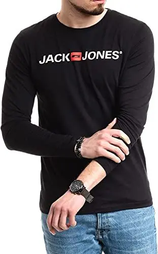 Produktbild: JACK & JONES Herren Langarmshirt aus Baumwolle – Longsleeve Männer – T-Shirt mit Langen Ärmeln aus Baumwolle - einzeln und Multipack (Black Opt2 Corp - M)