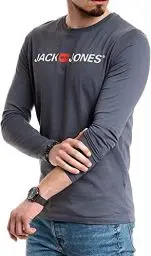 Produktbild: JACK & JONES Herren Langarmshirt aus Baumwolle – Longsleeve Männer – T-Shirt mit Langen Ärmeln aus Baumwolle - einzeln und Multipack (Dark Slate Opt3 Corp - M)