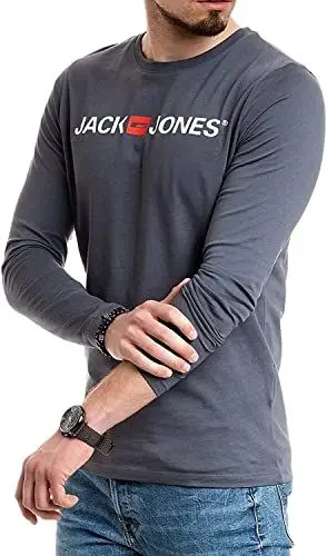 Produktbild: JACK & JONES Herren Langarmshirt aus Baumwolle – Longsleeve Männer – T-Shirt mit Langen Ärmeln aus Baumwolle - einzeln und Multipack (Dark Slate Opt3 Corp - M)