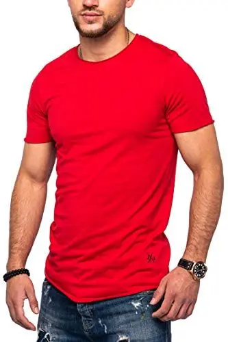 Produktbild: JACK & JONES Herren O-Neck T-Shirt Infinity Oversize Longshirt Kurzarmshirt Casual Modern (L, Tango Red)