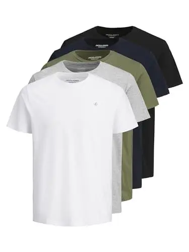 Produktbild: JACK & JONES Herren Shirts T-Shirt Tee SS Crew Neck 5er Pack, Farbe:Mehrfarbig, Größe:S, Artikel:-White Packed w