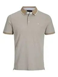 Produktbild: JACK & JONES Herren Slim Fit Polo Shirt JJEPAULOS Uni Sommer Hemd Kragen Kurz Arm Basic Pique Cotton, Farben:Beige, Größe:M