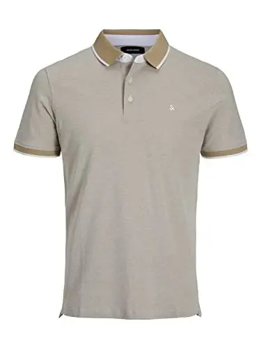 Produktbild: JACK & JONES Herren Slim Fit Polo Shirt JJEPAULOS Uni Sommer Hemd Kragen Kurz Arm Basic Pique Cotton, Farben:Beige, Größe:M