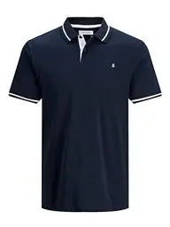 Produktbild: JACK & JONES Herren Slim Fit Polo Shirt JJEPAULOS Uni Sommer Hemd Kragen Kurz Arm Basic Pique Cotton, Farben:Navy, Größe:L