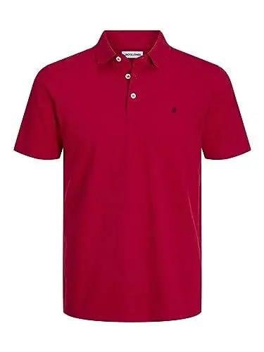 Produktbild: Jack & Jones Herren Slim Fit Polo Shirt JJEPAULOS Uni Sommer Hemd Kragen Kurz Arm Basic Pique Cotton, Rot-2 , L