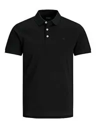 Produktbild: JACK & JONES Herren Slim Fit Polo Shirt JJEPAULOS Uni Sommer Hemd Kragen Kurz Arm Basic Pique Cotton, Farben:Schwarz, Größe:XL