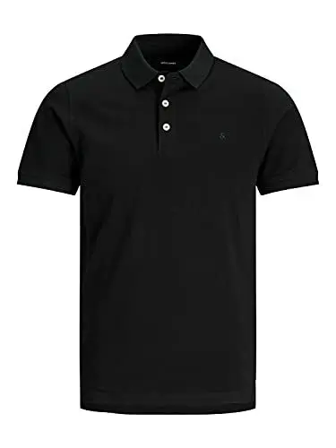 Produktbild: JACK & JONES Herren Slim Fit Polo Shirt JJEPAULOS Uni Sommer Hemd Kragen Kurz Arm Basic Pique Cotton, Farben:Schwarz, Größe:XL