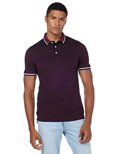 Produktbild: JACK & JONES Herren Slim Fit Polo Shirt JJEPAULOS Uni Sommer Hemd Kragen Kurz Arm Basic Pique Cotton, Port Royale/Detail:Play 1/Slim Fit, XXL