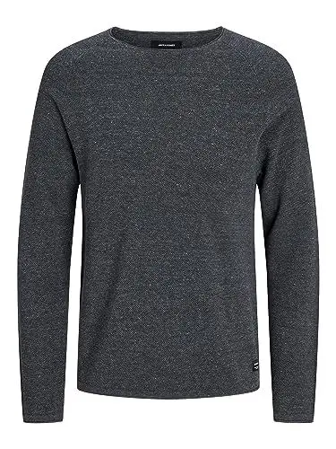 Produktbild: JACK & JONES Herren Strickpullover Rundhals Basic Langarm Sweater Baumwolle Shirt JJEHILL, Farben:Dunkelgrau,Größe Pullover:L