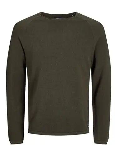 Produktbild: JACK & JONES Herren Strickpullover Rundhals Basic Langarm Sweater Baumwolle Shirt JJEHILL, Farben:Olive,Größe Pullover:L