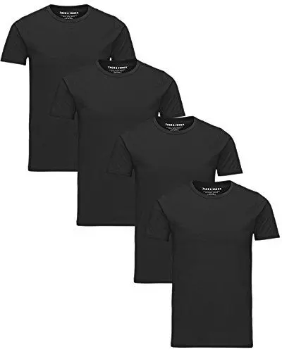 Produktbild: JACK & JONES Herren T-Shirt 4er Pack Basic Rundhals Tee 12058529 (Schwarz, L)