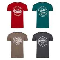 Produktbild: JACK & JONES Tshirt Herren Regular Fit JJLINO 4er Pack Set Pack Rundhals Kurzarm Sommer Tee Shirt Print, Größe:L, Farbe:Pack 2