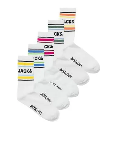 Produktbild: JACK & JONES Jungen Jacgavin Tennis Socks 5 Pack Jnr Tennissocken, White/Pack:White - White - White - White, 33-37