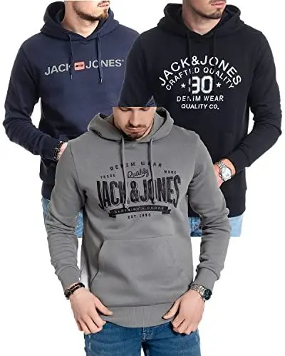 Produktbild: JACK & JONES Hoodie 3er-Set Herren - Pullover mit Kapuze Sweatshirt für Männer - 3er Hood Mix 13 - XXL (054 Navy-Grey/Mika Black OPT06 / Mika Sedona - XXL)