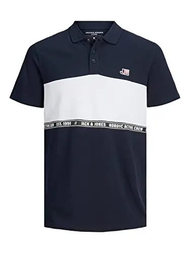 Produktbild: JACK & JONES Men's JCOLOGAN Block Polo SS Poloshirt, Navy Blazer, S