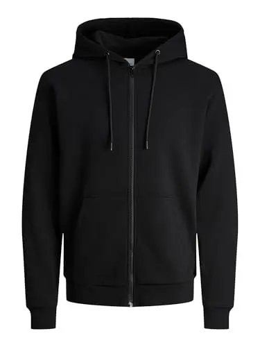 Produktbild: JACK & JONES Regular Fit Kapuzenjacke Hoodie mit Reißverschluss Uni Zip Pullover Sweater JJEBRADLEY, Farben:Schwarz, Größe Pullover:M