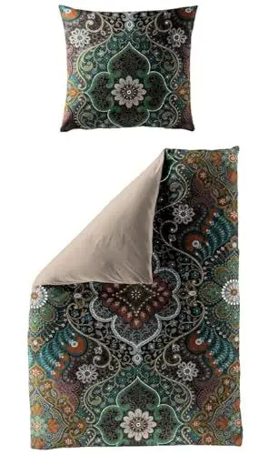 Produktbild: JACK by Bierbaum Mako Satin Bettwäsche 135x200cm 2 TLG. Ornamente Blumen Grün Digitaldruck
