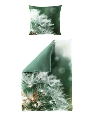 Produktbild: JACK by Bierbaum Mako Satin Bettwäsche 135x200cm Digitaldruck 2 TLG. Pusteblume Grün Olive