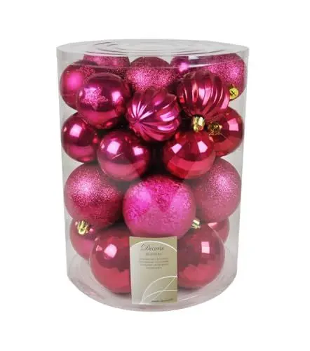 Produktbild: JACK by Kaemingk 30x Christbaumkugeln 6 + 8 cm Kunststoff Kugeln Matt Glanz Glitzer Pink