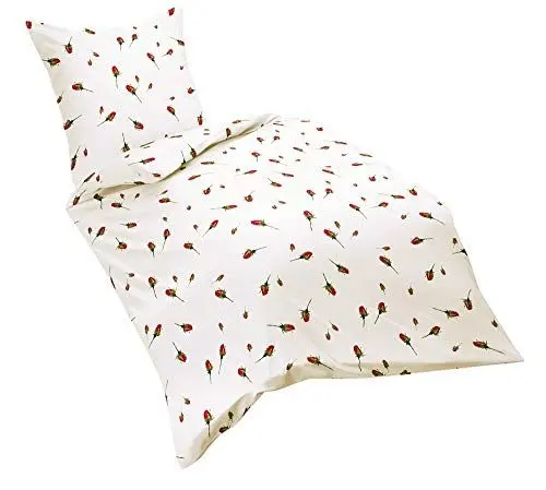 Produktbild: JACK by Kaeppel Biber Bettwäsche Rosen Rosenknospen Rose Blumen Weiß Rot, Größe:240x220cm Bettwäsche
