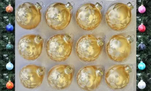 Produktbild: Jack 12x Glas Eislack Christbaumkugeln 6cm Thüringer Weihnachtskugeln Kugeln, Farbe:Gold