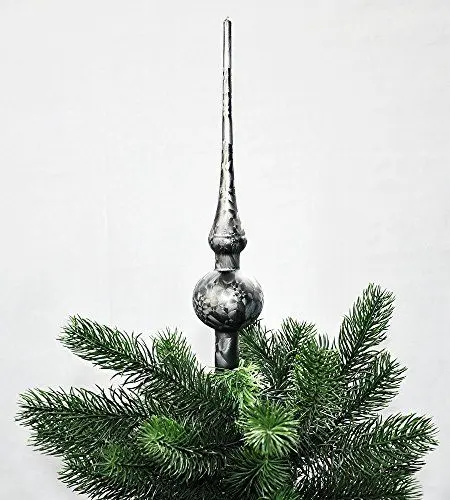 Produktbild: Jack Christbaumspitze Thüringer Glas 28cm Spitze Mundgeblasen Eislack Glanz Matt, Farbe:Anthrazit Eislack