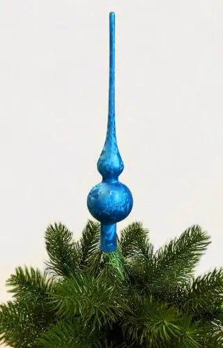 Produktbild: Jack Christbaumspitze Thüringer Glas 28cm Spitze Mundgeblasen Eislack Glanz Matt, Farbe:Meerblau