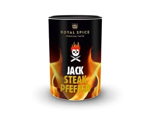 Produktbild: Jack Steakpfeffer Gewürz in Restaurantqualität, mischung für beste Steaks von Rind, Schwein und Geflügel sowie Dry Aged Fleisch. Mit Knusprigem BBQ Salz und 7 Pfeffersorten