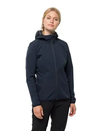 Produktbild: Jack Wolfskin Damen Bornberg Hoody W, elastische Softshelljacke aus hoch atmungsaktivem, wasserabweisendem & winddichtem TEXASHIELD PRO, Regenjacke mit Kapuze, night blue, S