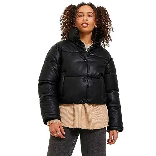 Produktbild: Jack & Jones Damen Jxbreezy Faux Leather Short JKT OTW Sn Pufferjacke, Schwarz, M