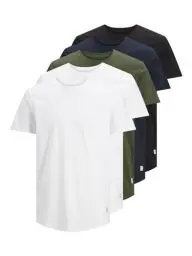 Produktbild: Jack & Jones Herren Jjenoa Tee Crew Neck 5pk MP T Shirt, White/Detail:2 White - 1 Black Navy -1forest, XXL EU