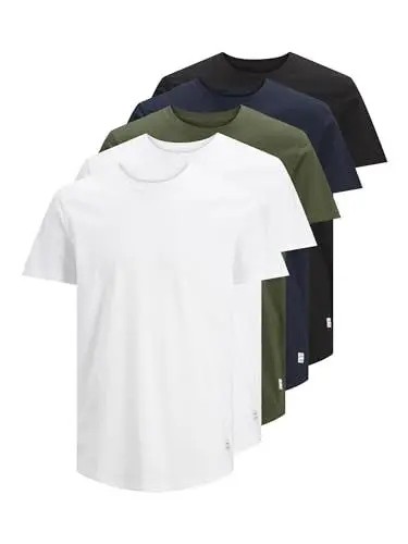Produktbild: Jack & Jones Herren Jjenoa Tee Crew Neck 5pk MP T Shirt, White/Detail:2 White - 1 Black Navy -1forest, XXL EU