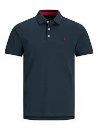 Produktbild: JACK & JONES Herren Slim Fit Polo Shirt JJEPAULOS Uni Sommer Hemd Kragen Kurz Arm Basic Pique Cotton, Farben:Dunkelblau-2, Größe:XXL